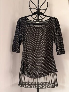 Max Studio Black Scoop Neck Polka Dot Top